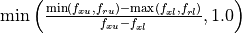 \min \left(\frac{\min(f_{xu},f_{ru}) - \max(f_{xl},f_{rl})} {f_{xu} - f_{xl} }, 1.0\right)