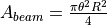 A_{beam} = \frac {\pi \theta^2 R^2} { 4 }\,