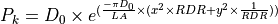 P_k = D_0 \times e^{(\frac{-\pi D_0} {LA} \times (x^2 \times RDR + y^2 \times \frac{1} {RDR} ))}